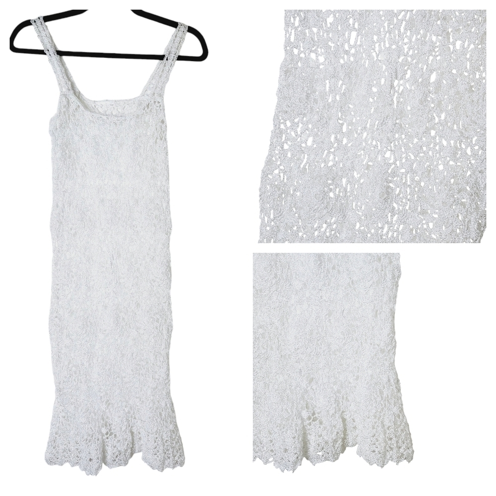 VINTAGE CRISP WHITE CROCHET LACE DRESS / COVER UP